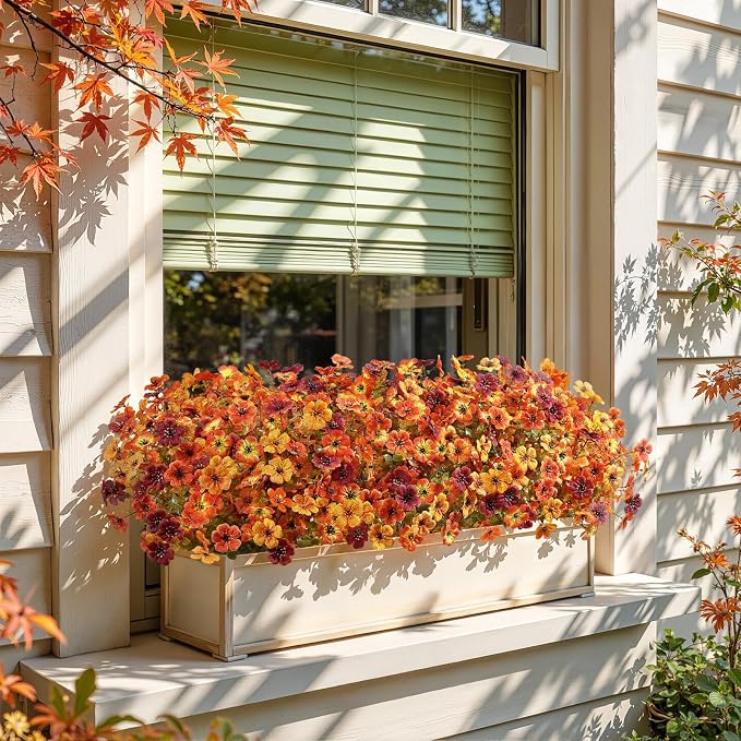 Alupssuc 24 Bundles Artificial Fall Flowers, UV Resistant Faux Mums Porch | Silk & Plastic, 13 Inch Tall, for Indoor Outdoor Planters Yard Patio Window Box, Autumn Outside Realistic Fake Decoration