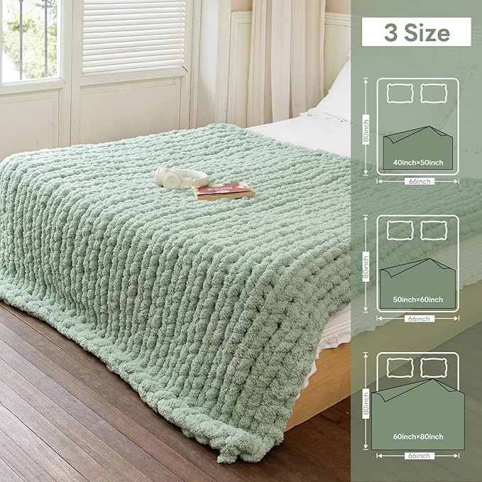 Chunky Knit Blanket - Luxury Soft Cozy 40 * 50 Throw Blanket,100% Woven Blanket Rope Knot Throw Blanket for Couch, Sofa, Home Decor, Gift - Machine Washable (Sage Green, 40 * 50)