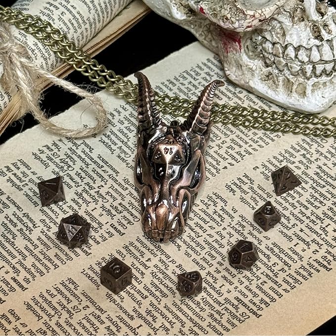 2025 Dragon Necklace for DND Dice Set, 7-in-1 Dragon Metallic D&D Dice with Gift Case for Dungeons and Dragon Game, RPG Role Playing Table Game Gifts (Copper)