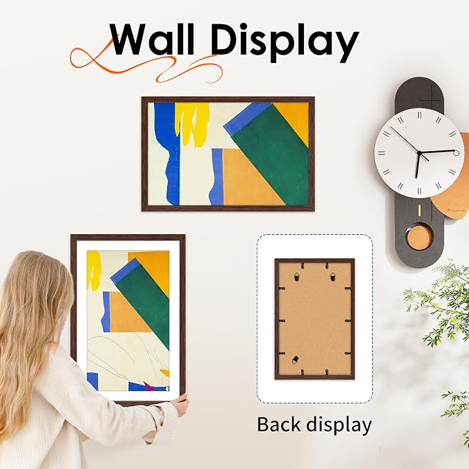 11x17 Picture Frame Brown Set of 2, Photo Frame with HD Plexiglass, Display Pictures 9x15 with Mat or 11x17 Without Mat, Brown Picture Frames Collage Wall Decor, Gallary Wall Frame