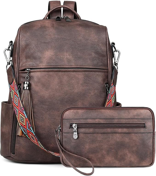 FADEON Leather Backpack Purse for Women Designer Travel Backpack Purses PU Fashion Ladies Shoulder Bag with Tassel
