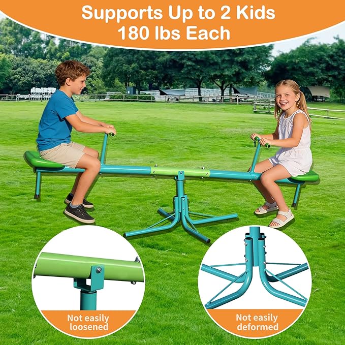 Teeter Totter Seesaw for Kids Outdoor-Sit and Spin Teeter Totter with 5-Prong Support Legs, Playground Equipment with Swiveling 360 Degrees Rotating for Aged 4-12