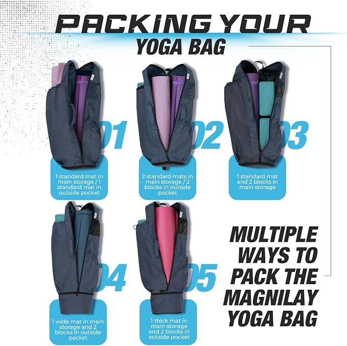 MAGNILAY Yoga Mat Bag - for Women and Men, Yoga Bag with Pockets and Adjustable Strap, Yoga Mat Carrier, Fits Mats Blocks and Yoga Accessories for Workouts, (32" L)