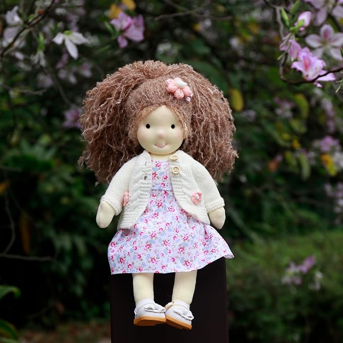 Handmade Waldorf Girl Rag Doll - Amber, 12" Soft Plush, Ideal First Doll for Babies & Toddlers
