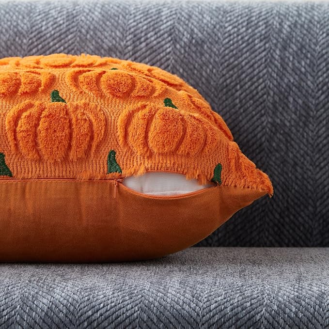 DFXSZ Fall Pillow Covers 18x18 2Pcs Orange Green Pumpkin Fall Decorations | Fall decor Set of 2 Throw Pillow Cases Soft Plush Faux Fur Wool Couch Cushion for Chair Sofa Bedroom Living Room Home Decor