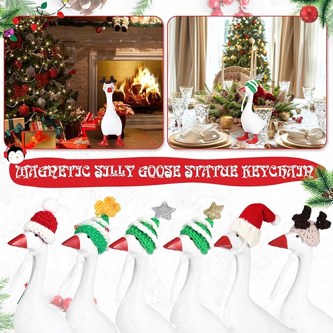 Geyoga 6 Pcs Mini Knitted Hats 7 Inch Goose Outfits Hat with Adjustable Strap Mini Porch Goose Headwear for Statue Key Holder