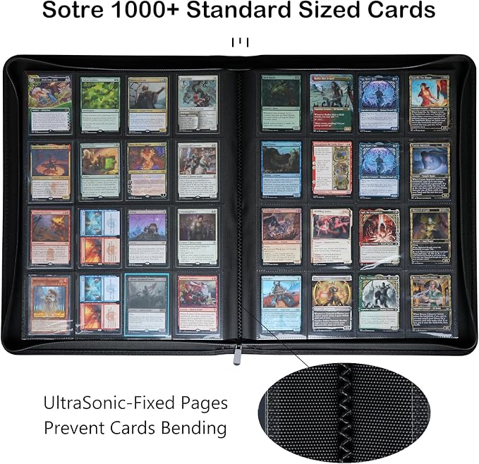 Premium 16-Pocket 100 Card Binder, Ringless Trading Card Album Folder - Side Loading Black Page Pocket Binder for TCG -Red