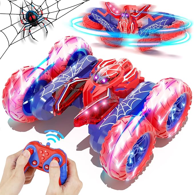 Spider Remote Control Cars for Boys 4-7, 360° Spinning RC Stunt Car with 2 Batteries Cool Lights Toys Birthday Gift for Boys 4 5 6 7 8 9 10 11 12 Year Old