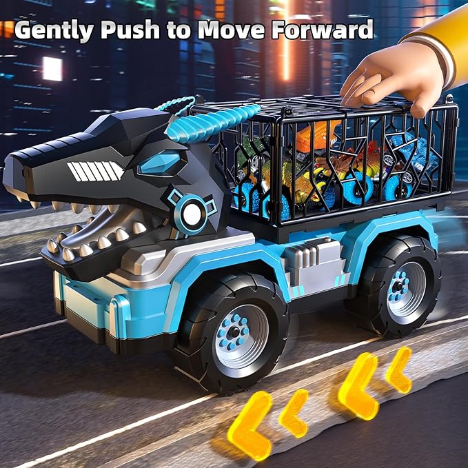 Toddler Robot Dinosaur Truck Toys for Kids Boys Ages 3-5 5-7, Black Carrier Dinosaur Truck with 5 Pull Back Dino Cars, 3 4 5 6 7 Years Old Boys Girls Birthday