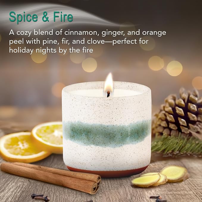 Hyggelight - The Growing Candle, Spice & Fire Scented, 8.5oz Ceramic Pot, Aromatherapy Candles for Home, 100% Soy, Edith