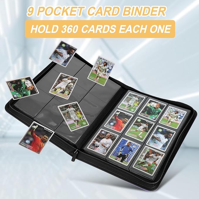 Trading Card Binder 9 Pocket, GERMUN PU Cover Card Binder for 360 Cards, Premium Trading Card Holder Folders, Double Sided Pocket Card Album for MTG, TCG (Black)