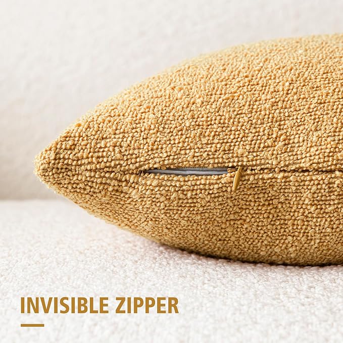 Foindtower Pack of 2 Textured Boucle Throw Pillow Covers Accent Solid Pillow Cases Cozy Soft Decorative Couch Cushion Case for Chair Sofa Bedroom Living Room Home Decor 20x20 Inch Light Yellow