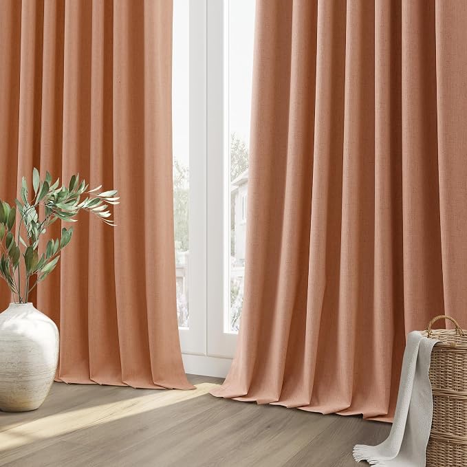 Guken 100% Blackout Curtains 102 Inch Length 2 Panels Set for Living Room Bedroom Back Tab Thermal Insulated Black Out Linen Drapes Room Darkening Peach Quartz,52x102