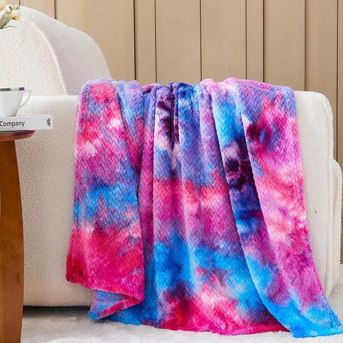 NEWCOSPLAY Fleece Leaves Pattern Twin Blanket, Purple Rainbow, 60"x80" | Super Soft Throw Blanket, Lightweight Cozy Bed Sofa Blanket, Premium Silky Flannel Fleece, Travel Blanket for All Season Use
