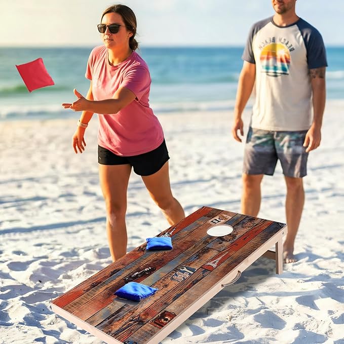 Sportdo 4x2 ft Solid Wood Cornhole Set with 8 Bean Bags, Regulation Size Cornhole Board Set for Adults, Cornhole Game Set for Tailgate Backyard Toss Games Indoor&Outdoor Activities