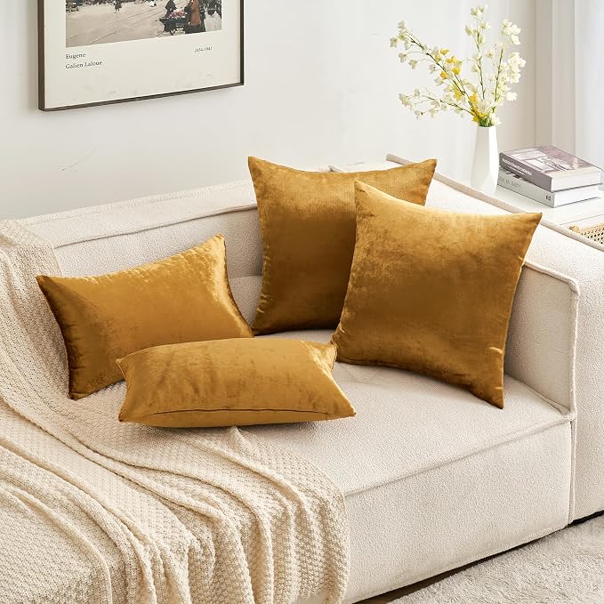 MIULEE Velvet Throw Pillow Covers 20x20 Inch Pack of 2 Dark Gold | Soft Solid Decorative Pillow Covers, Modern Luxury Home Decor, for Couch Chair Sofa Bedroom Livingroom