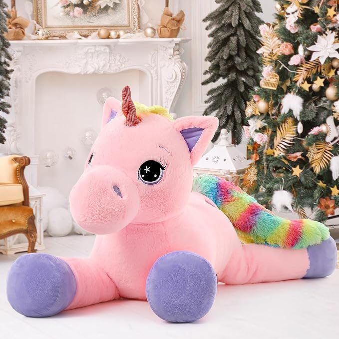 Tezituor 43in Giant Unicorn Plush Toys,Big Pink Unicorn Stuffed Animals,Lovely Unicorn Birthday Decorations for Children,Great Unicorns Gifts for Girls for Birthday Party, Christmas, Valentine’s Day