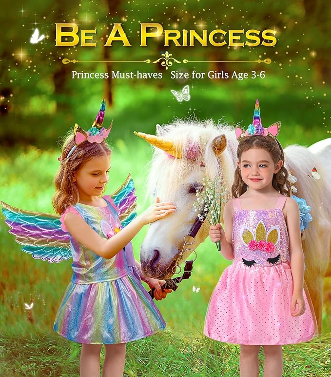 Kids Princess Dress Up Clothes for Toddler Girls, Pretend Play & Dress Up Kids Princess Costume Set with Princess Dresses Crown for Little Girls, Princess Toys Gifts for 3-6 Toddler Girls