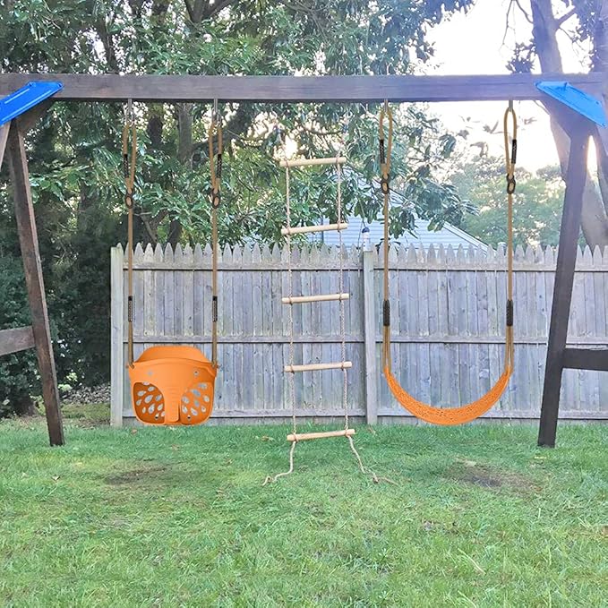 SELEWARE Toddler Swing Set Accessories, High Back Full Bucket Swing Seats with Adjustable Rope and 4 Locking Carabiners, Cute Elephant Shape Design 600LB Capacity (2 Pack)