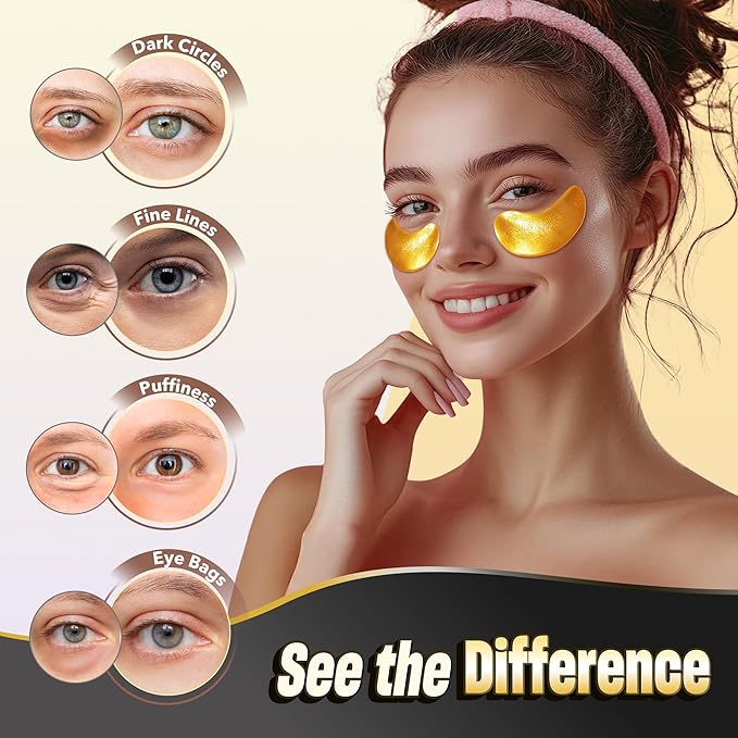 NAZANO 102 Pcs 24K Gold Under Eye Patches for Puffy Eyes, Dark Circles, Bags & Wrinkles with Sodium Hyaluronate - Eye Care Pads for Daily Skincare