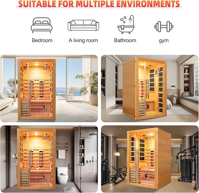 Infrared & Steam Dual-System Sauna Room, 3-4 Person Canadian Hemlock Wood Sauna, Indoor Traditional Home Saunas Spa with 10 Heaters & 4.5KW Sauna Stove, Oxygen Bar, 70.87"x47.28"x74.86"