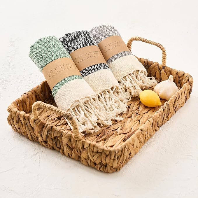 BAY LAUREL Turkish Hand Towel – Pack of 2 | Soft & Absorbent Decorative Towels for Bathroom, Hand, Face, Hair, Gym, Yoga, SPA, Kitchen & Tea | Boho Decor (Army Green, Diamond 15x26 Inches (Set of 2)