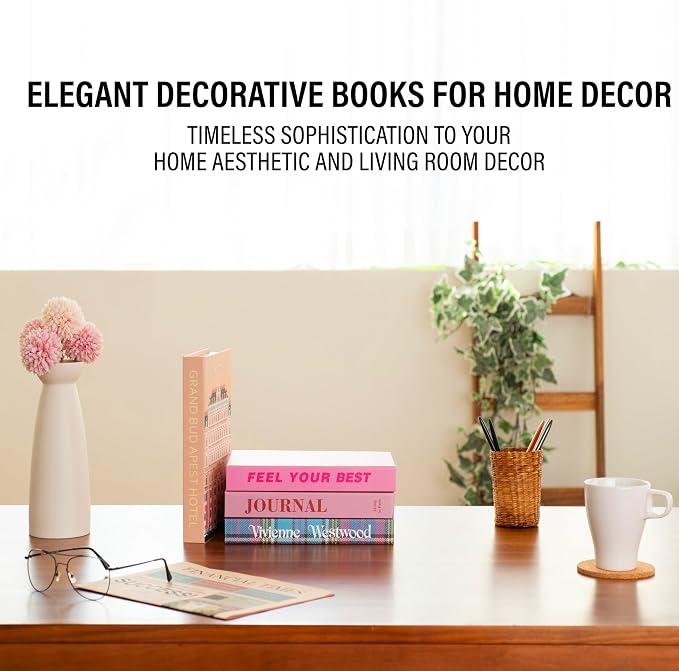4 Pcs Decorative Books | Faux Velvet Coffee Table & Shelf Decor | Rich Moody Look for Living Room, Office and Entryway - Not Real, Tool-Free 2-Min Setup