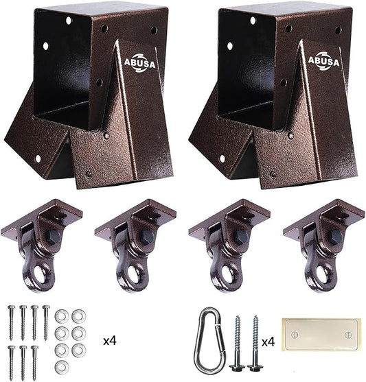 ABUSA Heavy Duty Swing Sets Brackets Including 2 Bronze A-Frame Swing Set Brackets and 4 Swing Hangers for Playground Equipment Mounting Parts Hardware Included (Bronze)