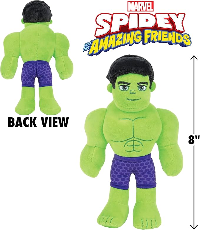 Marvel Spidey and His Amazing Friends 8" Incredible Hulk Plush - Spider-Man Stuffed Animal Toy Figure - Officially Licensed - Spider-Verse Gift for Kids, Boys, Girls