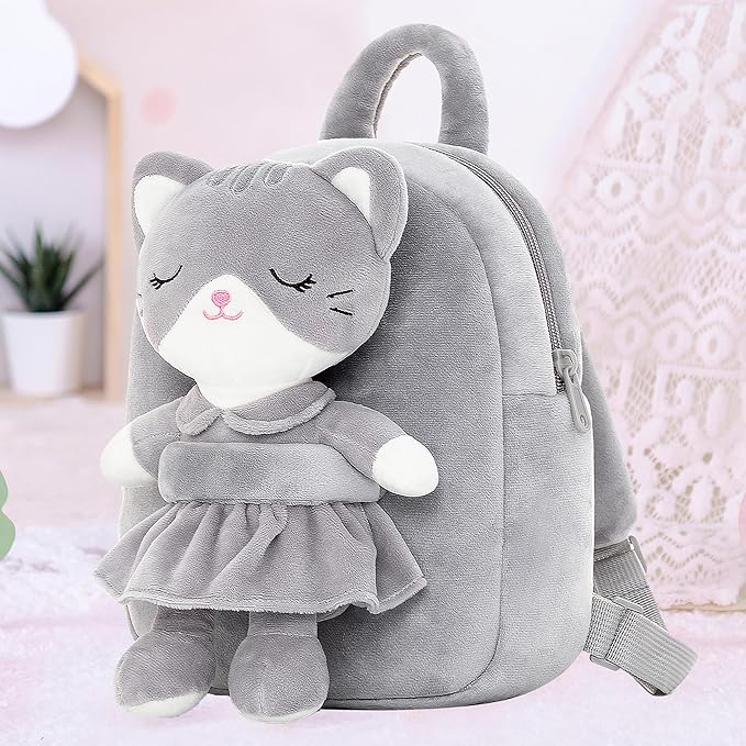 Lazada Kids Backpack Toddler Backpacks Stuffed Animal Cat Toys Small Backpack Gray 9.5"