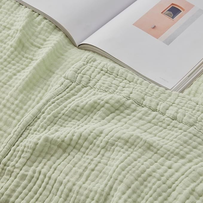 EMME Muslin Blankets for Adults Throw Blanket for Couch Breathable Gauze Soft Lightweight Airy Mint Green Throw 50"x60"