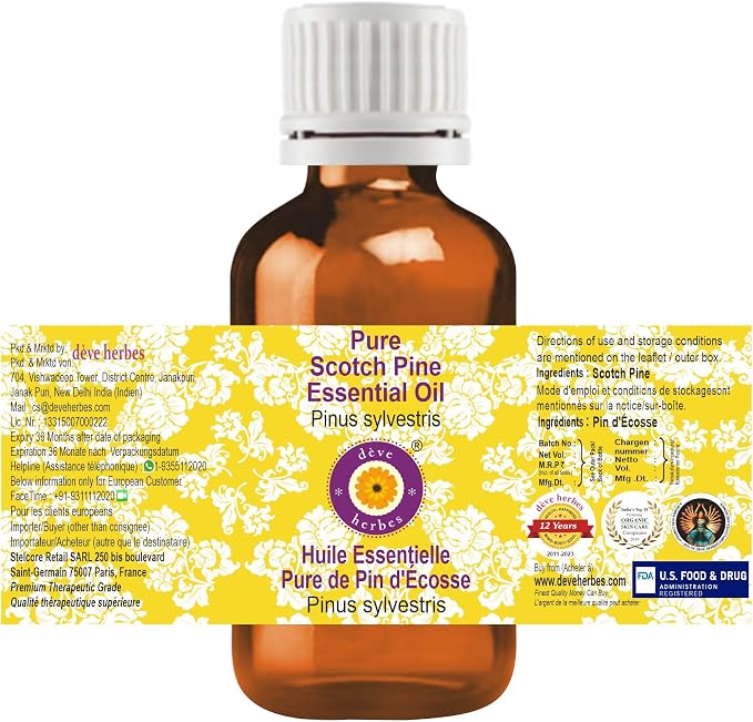 Deve Herbes Pure Scotch Pine Essential Oil (Pinus sylvestris) Steam Distilled (Pack of Two) 100ml X 2 (6.76 oz)