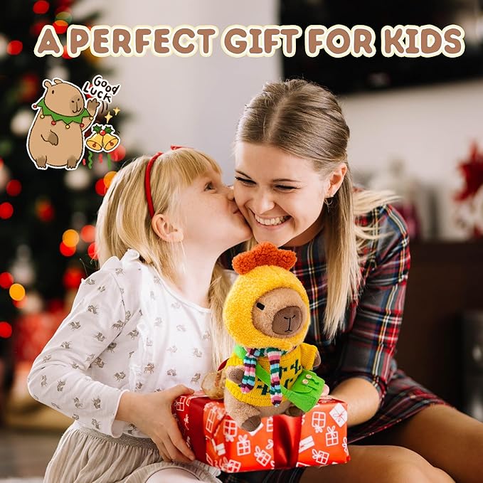 Capybara Plush with 10 Pcs Clothes & Accessories,Christmas Stuffed Animals, 10.2 in Cute Capybara Plush Toys,Birthday Gifts&Dress Up Cute Plushies for Boys/Girls (Chicken-B)