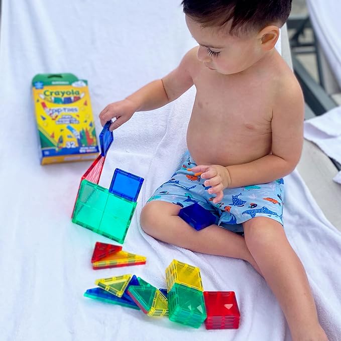 CreateOn Crayola Mini Magnetic PIP-Tiles, Bold Colors - Building Set for Kids, Magnetic Building Toys for Kids, STEM Travel Toys for Boys and Girls Ages 3+, 24-Piece Set (Bold)