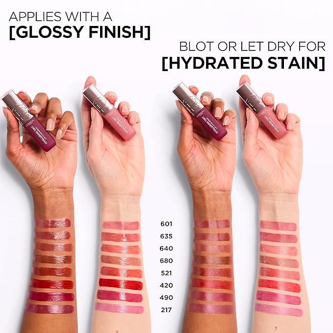 L'Oreal Paris Hyaluron Tint Lip Stain Serum, Long Lasting, Hydrating Lip Makeup Infused with Hyaluronic Acid, 640 Tea Time (Corally Brown Nude)