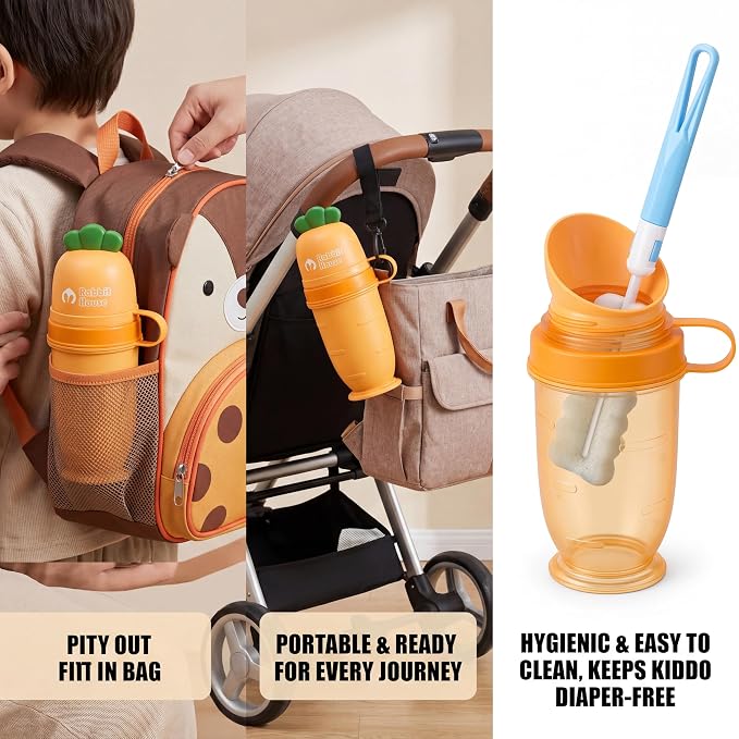 Cute Potty Training Toilet for Toddlers Boys and Girls, Portable Urinal with Clean Brush, Emergency Toilet Pee Bottle Pee Cup for Toddler Car Travel, Camping, Outside (Lemon Yellow)