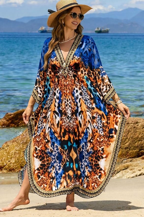 Mumu Dresses for Women Plus Size, Bohemian Kaftan Beach Cover Up Long Maxi Nightgown Soft Loungewear