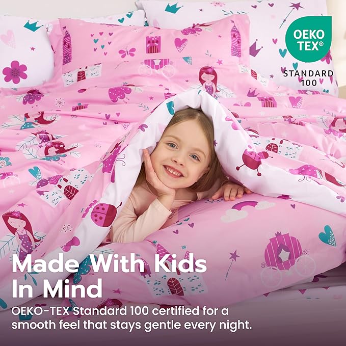 Joiedomi Kid Twin Comforter Set 5 Piece Princess Bedding Set for Boys Girls Super Soft Microfiber Bed in a Bag with Comforter Sheets Pillowcase Sham
