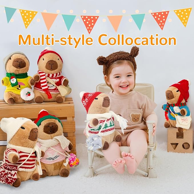 Capybara Plush with 10 Pcs Clothes & Accessories,Christmas Stuffed Animals, 10.2 in Cute Capybara Plush Toys,Birthday Gifts&Dress Up Cute Plushies for Boys/Girls (Daily-B)