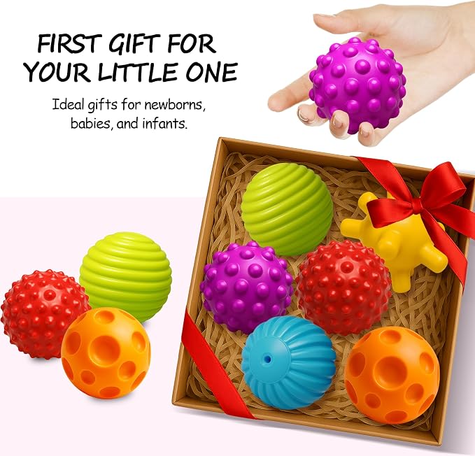 Baby Balls for Toddlers 1-3, Bath Toys for Babies 6-12 Months | 6 Pack Infant Soft Textured Balls Set, Montessori, Teething & Bath Play, Fine Motor Skills, Gift for Boys Girls
