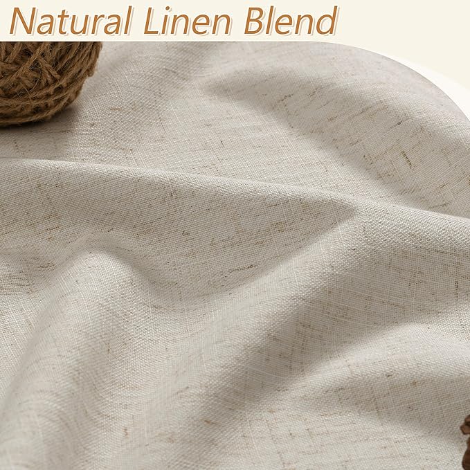 Guken 100% Blackout Linen Curtains for Bedroom 90 inches Long, Thermal Insulated Room Darkening Black Out Drapes for Living Room, Back Tab Rod Pocket 2 Panels Set,Grey Beige,52x90