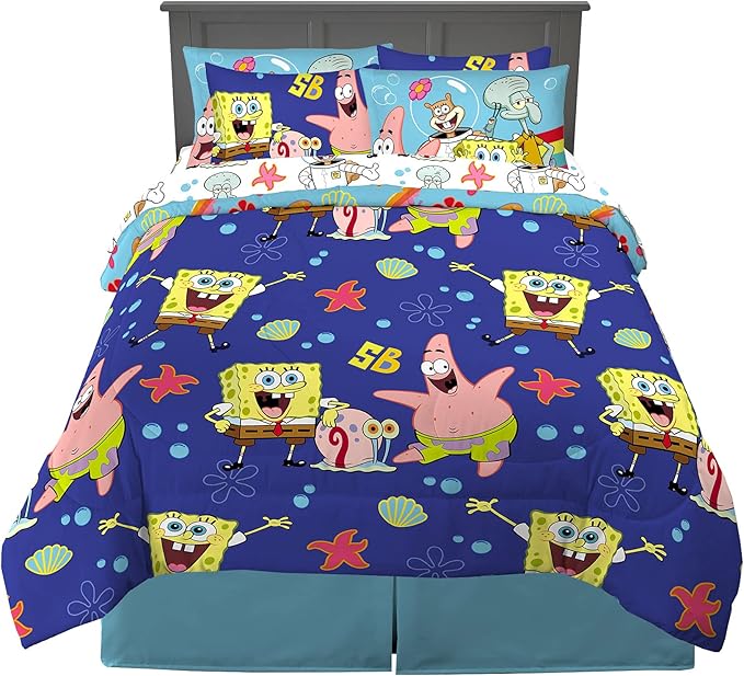 Franco Kids Bedding Super Soft Comforter and Sheet Set with Sham, 7 Piece Full Size, Spongebob Squarepants