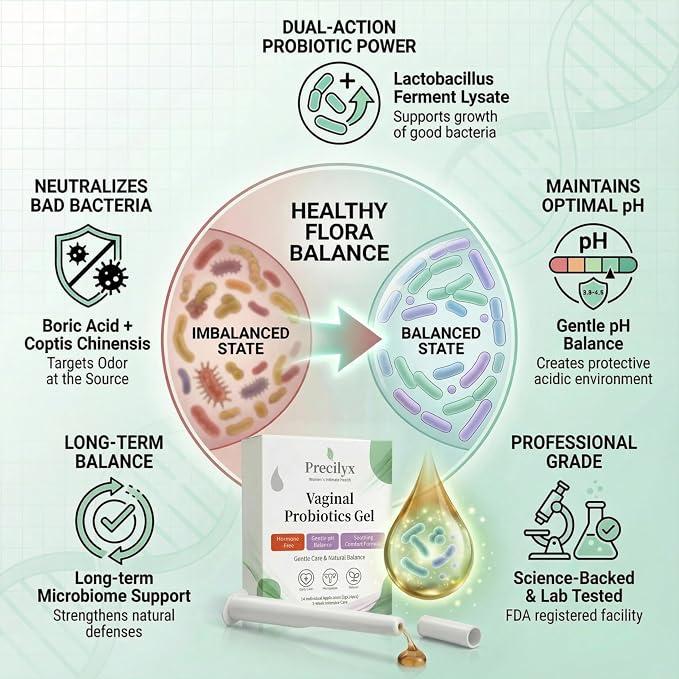 Vaginal Probiotics Intimate Care Gel for Women with Boric Acid Odor Control,Itch Relief & pH Balance Hormone-Free | BV & Yeast Infection Care | Dryness Moisturizer,14 Pre-Filled Applicators