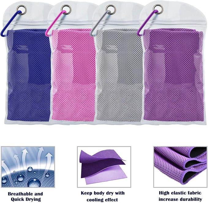 4 Packs Cooling Towels for Neck and Face(40"x 12"), Cold Towels for Hot Weather, Face Towel, Lightweight Soft Breathable Towels for Yoga, Sport, Workout, Running, Gym, Camping, Fitness