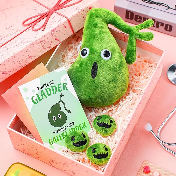 Gallbladder Plush Set Gall Surgery Recovery Gifts Include Gall Plush with Gallstones Stuffed and Gallbladder Get Well Card Operation Removal Gift for Gallstones Patient(Green)