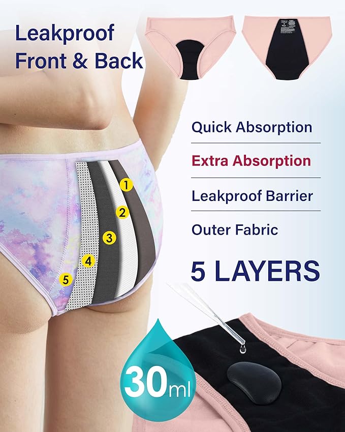 Neione Period Underwear Menstrual Panties Comfortable Modal Bikini Cheeky Briefs for Women Girls