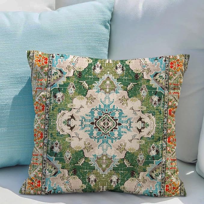 Snycler Boho Throw Pillow Covers 20x20 inch Set of 2 Boho Rug Carpet Double Sided Pattern Cotton Soft Pillow Case Cushion Cover Pillowcase for Couch Sofa Bed Decorative (Green)