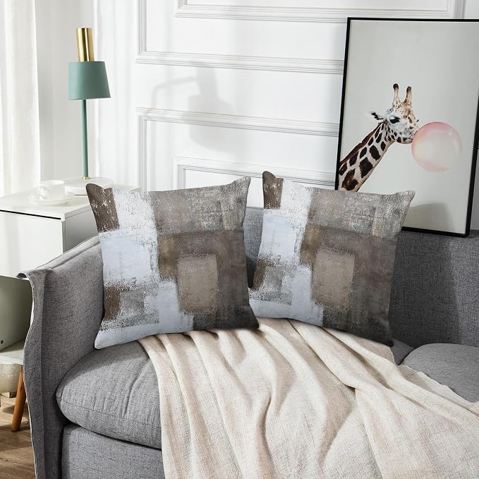 Emvency Throw Pillow Covers Set of 2, 18 x 18 Inch, Brown Grey | Abstract Modern Painting Outdoor Decorative Square Pillow Cases Couch Cushion Case for Couch Bed Sofa Living Room Home Decor