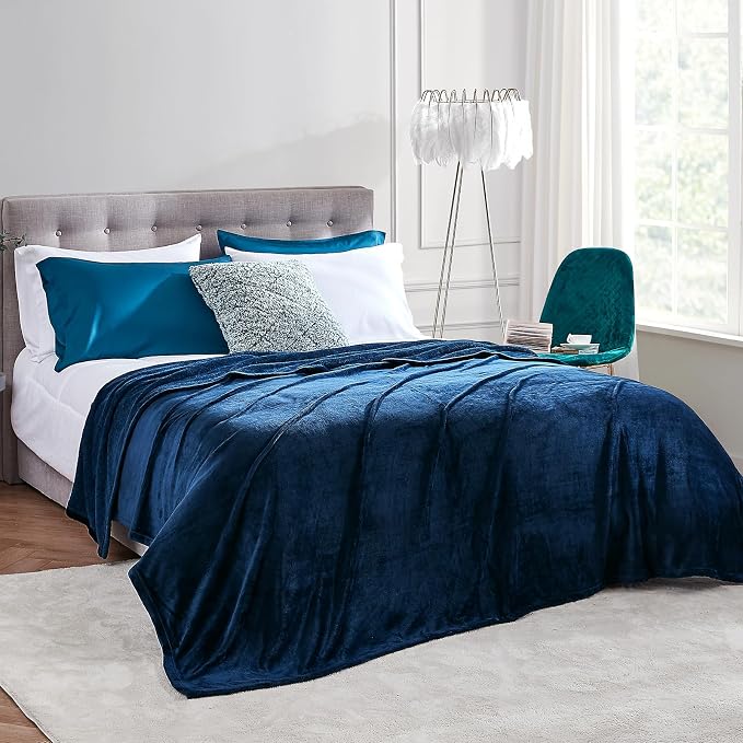 Hansleep King Navy Blue Fleece Blanket, Soft Flannel Bed Blanket | Fuzzy Cozy Blanket 90x108 Inches, Multi-use for Bed, Sofa, Couch, Travel, Camping, All Season Warm Lightweight Cover
