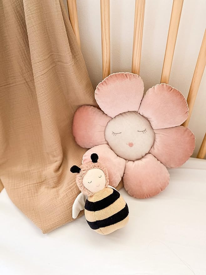 MON AMI Honey Bee Chime Activity Toy | 7-Inch Soft Velour Baby Sensory Toy | Perfect Newborn Essentials | Cute Nursery & Playroom Décor